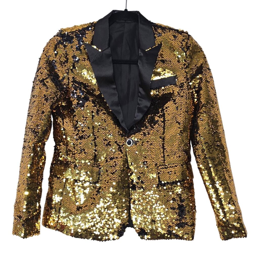 Sequin Suit Jacket Boys 9-10 Years Gold Black Shawl Lapel Tuxedo Party Formal